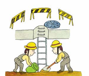 マンホールや管内清掃作業のイラスト